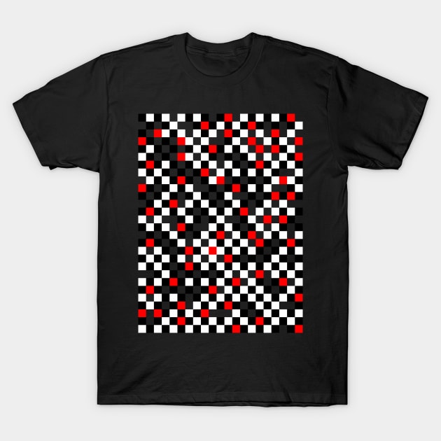 Black White and Red Checkerboard Pattern T-Shirt by Rahmagamse23